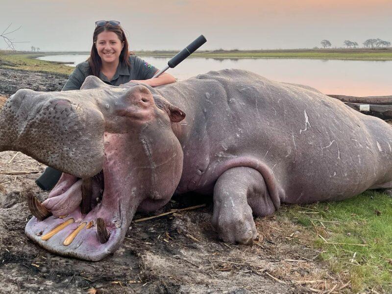 Tamlyn with her hippo after a successful hunt,