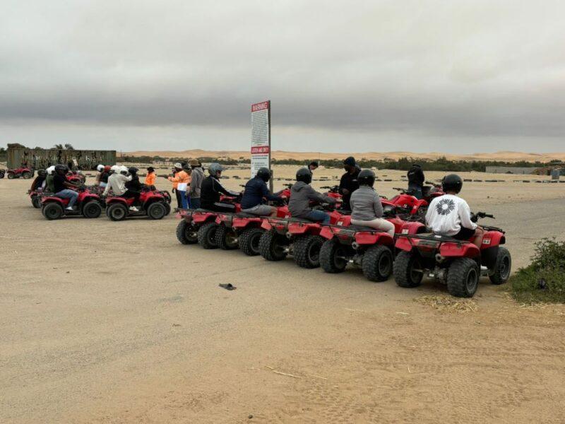 bikers lining up to quad bike in the Namib Desert