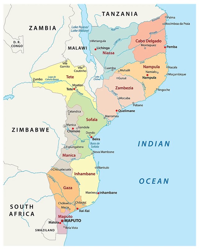 Map of Mozambique showing the provinces